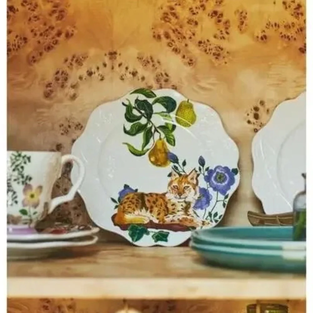 Anthropologie Nathalie Lete Marais Stoneware Dessert Plate Lynx